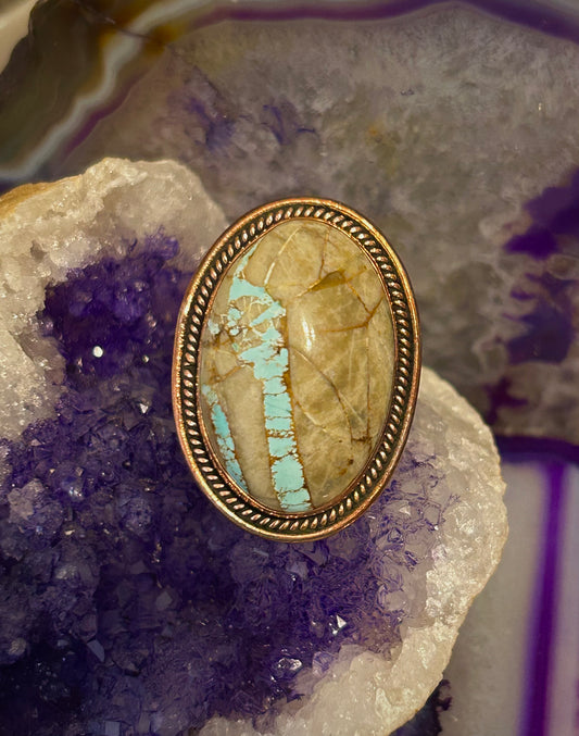 Blue Ribbon Roysten Turquoise & Copper Adjustable Statement Ring