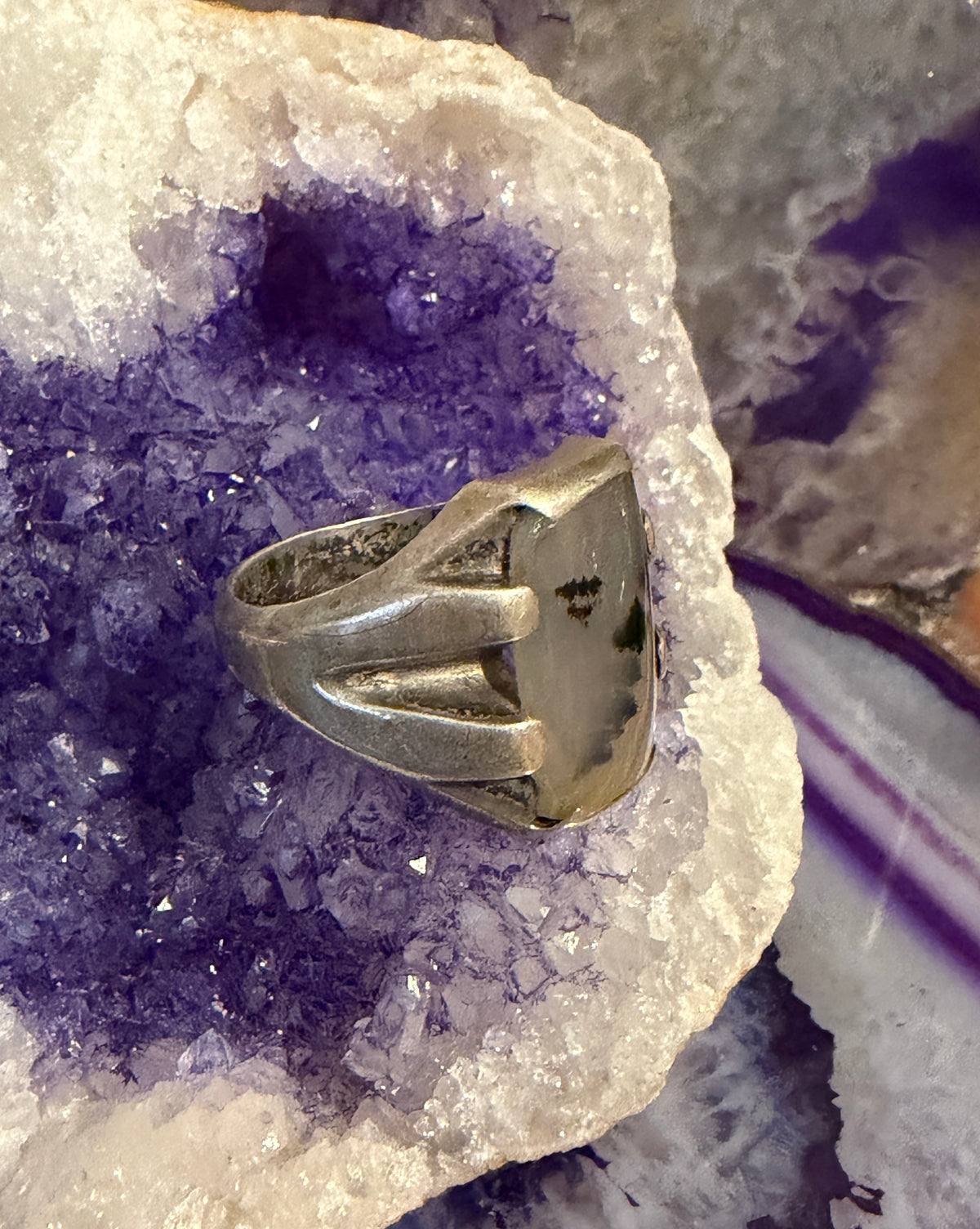 Vintage Estate Sterling Silver Dendritic Opal Ring Size 7