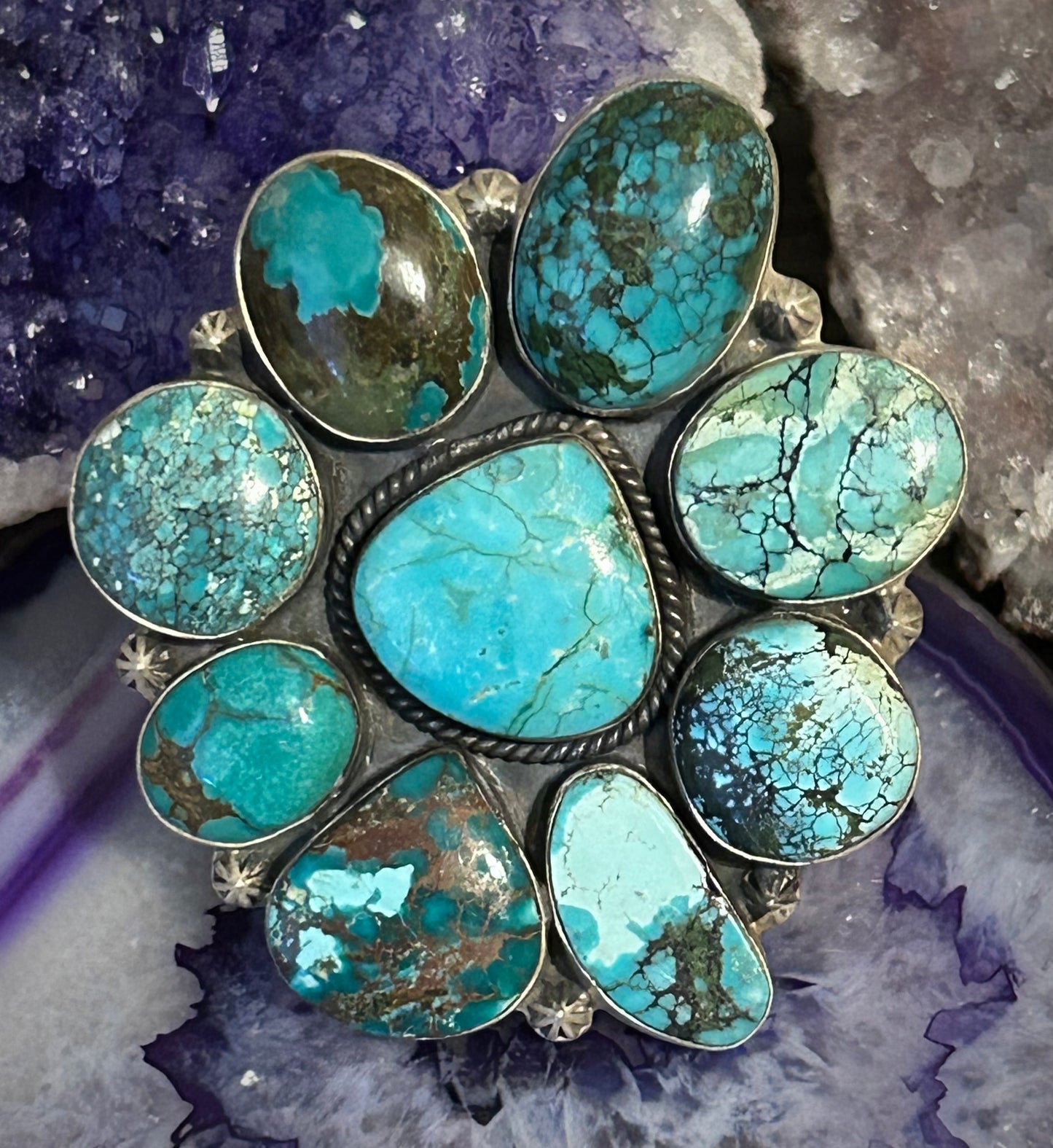 Sterling Silver & Natural Hubei Turquoise Large Statement Ring Adjustable