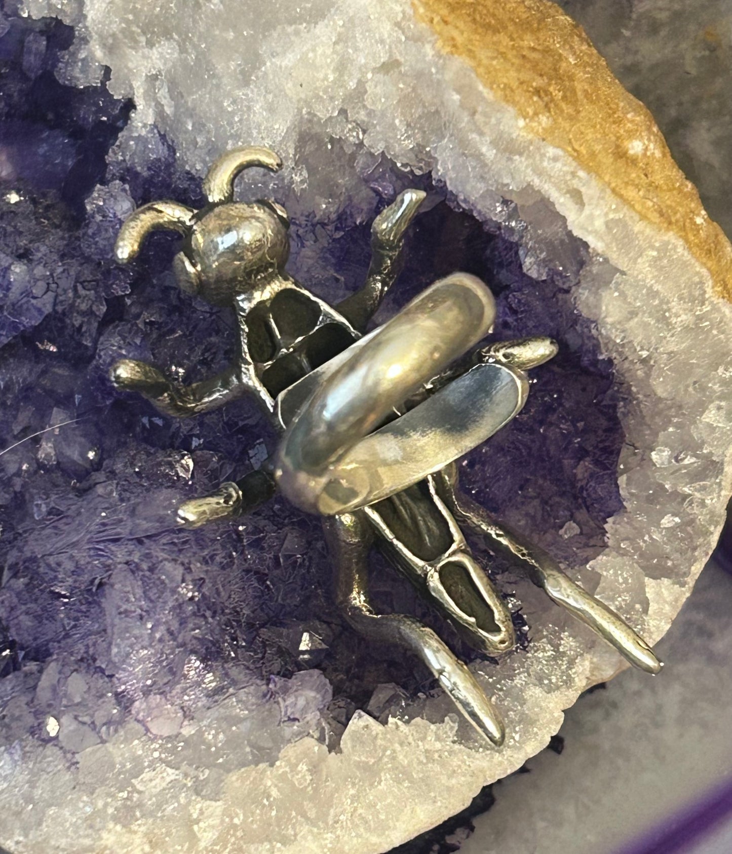 Sterling Silver Modern Taxco Mexico Insect Grasshopper adjustable Ring