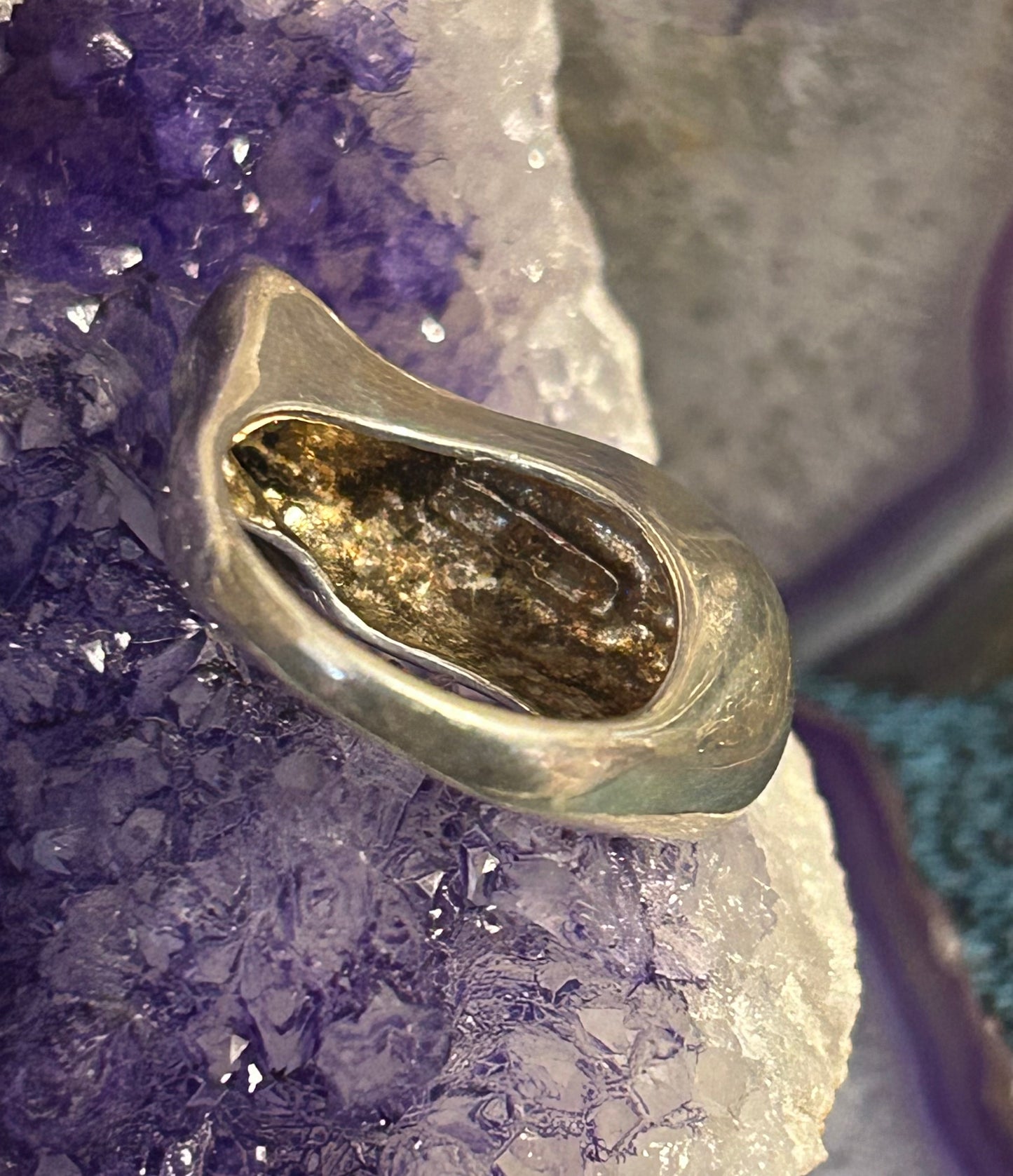 Vintage Sterling Silver Modernist Wave Signet Style Ring Size 6.75