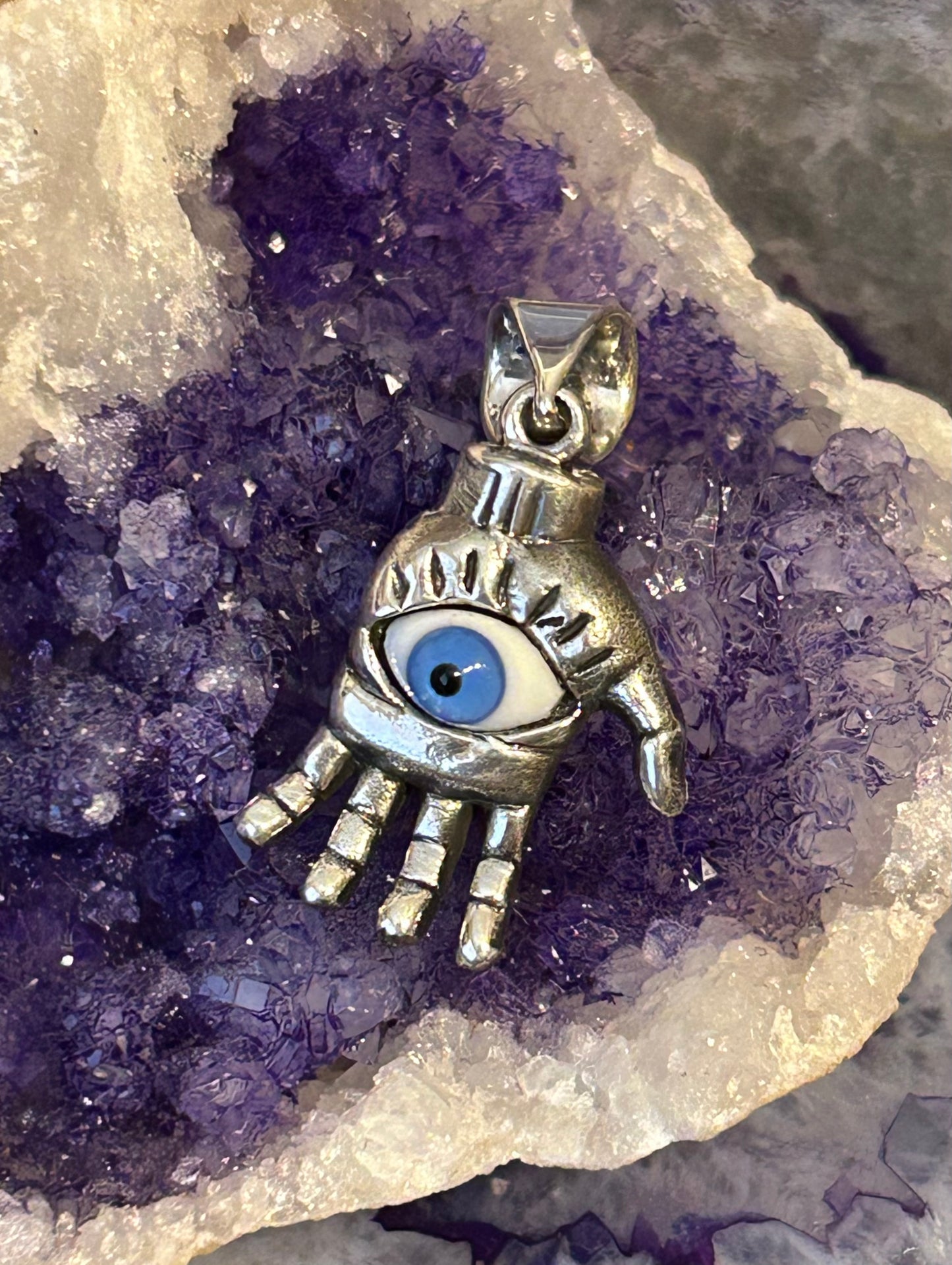 Sterling Silver Taxco Mexico All Seeing Eye Hand Of Protection Pendant