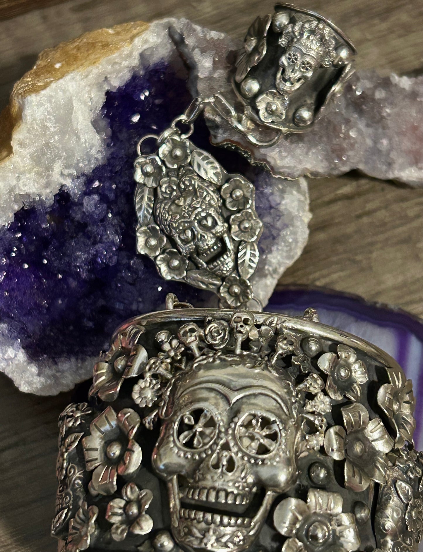 GuzFurbished x Taxco Sterling Silver Day of the Dead Hand-harness Bracelet Set