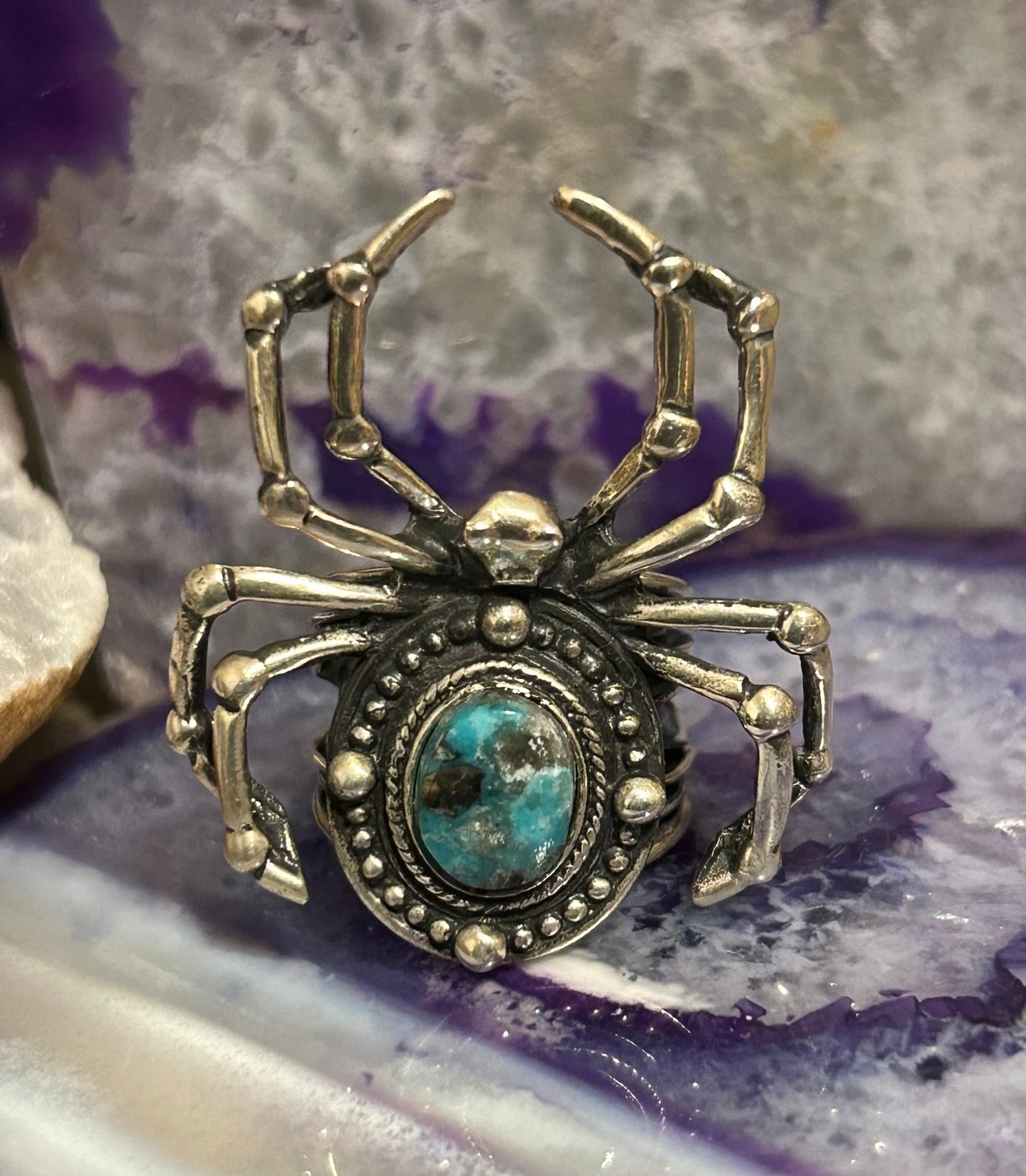 Sterling Silver Taxco Mexico Spider With Turquoise Ring Size 6-7