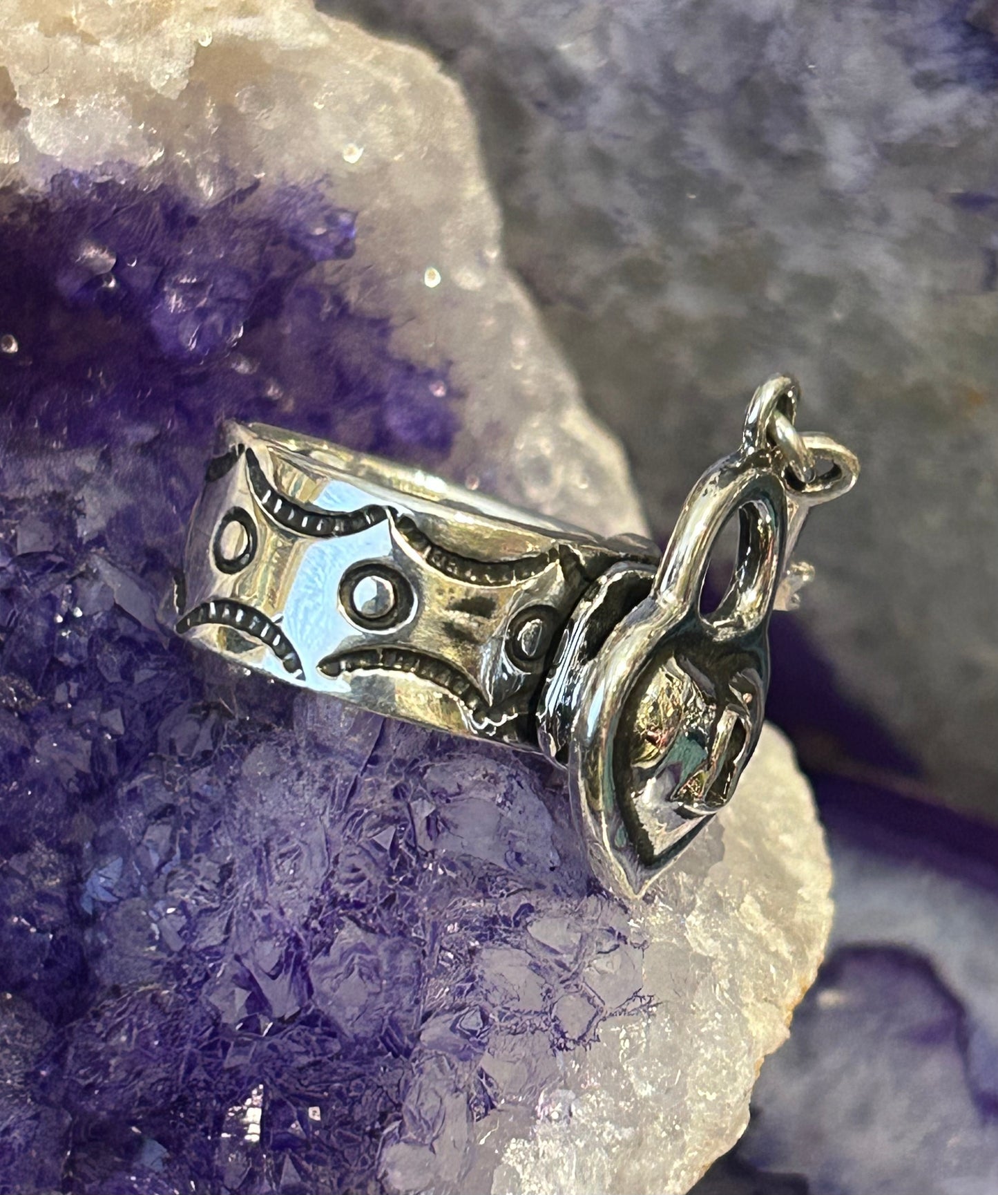 Sterling Silver Modern Taxco Mexico “Key To My Heart” Ring Adjustable