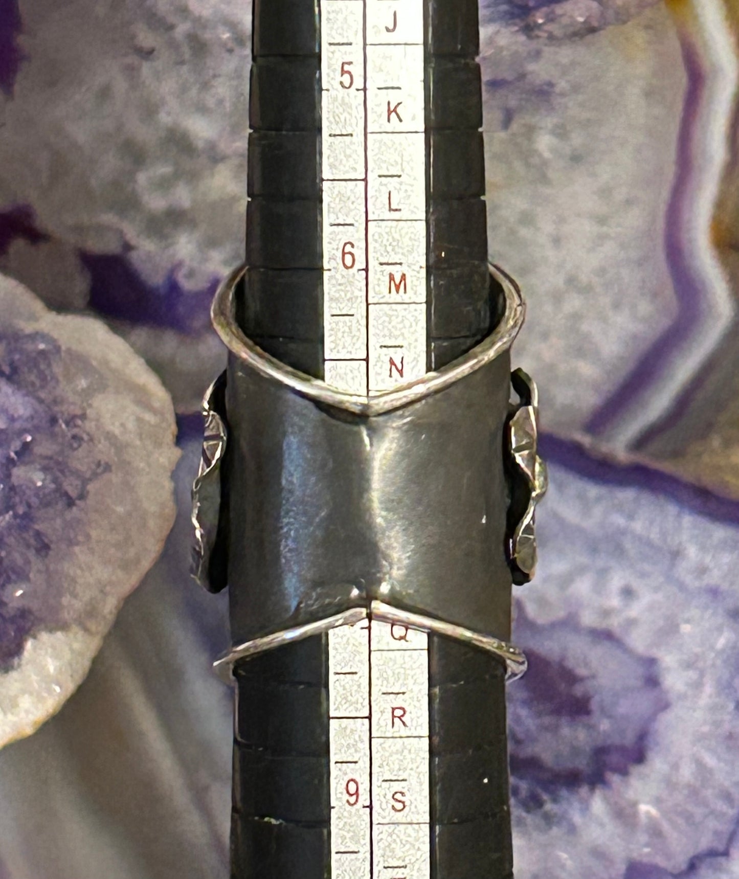 Sterling Silver Taxco Amethyst & Floral Statement Wide Band Ring • Size 7