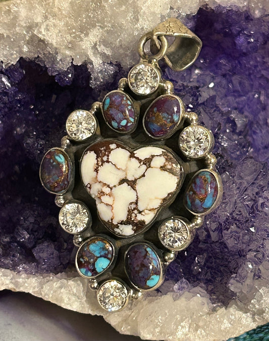 Sterling Silver Multi-Stone Pendant With Wild Horse And Violet Dahlia Turquoise Stones