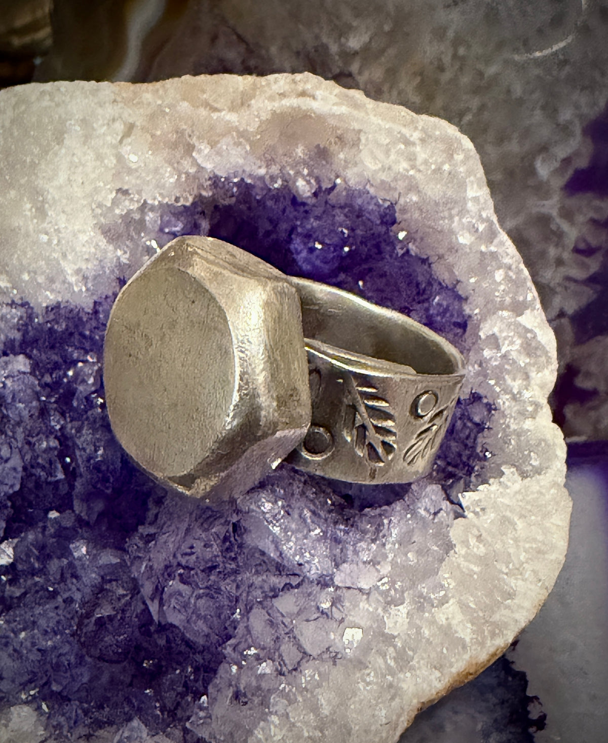 GuzFurbished x Taxco Creations Mexico Chunky Sculptural stamped Ring • Adjustable