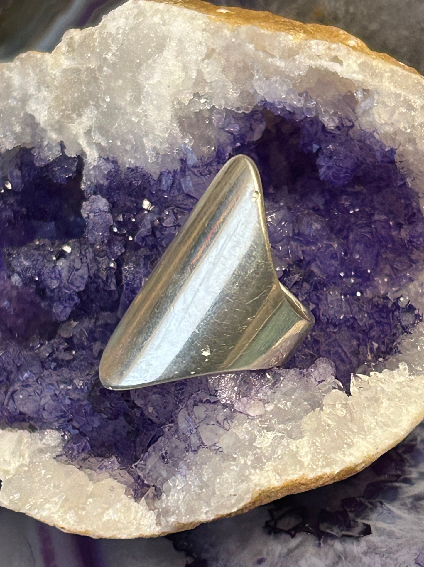 Vintage Sterling Silver Long Modernist Abstract Ring • Size 6