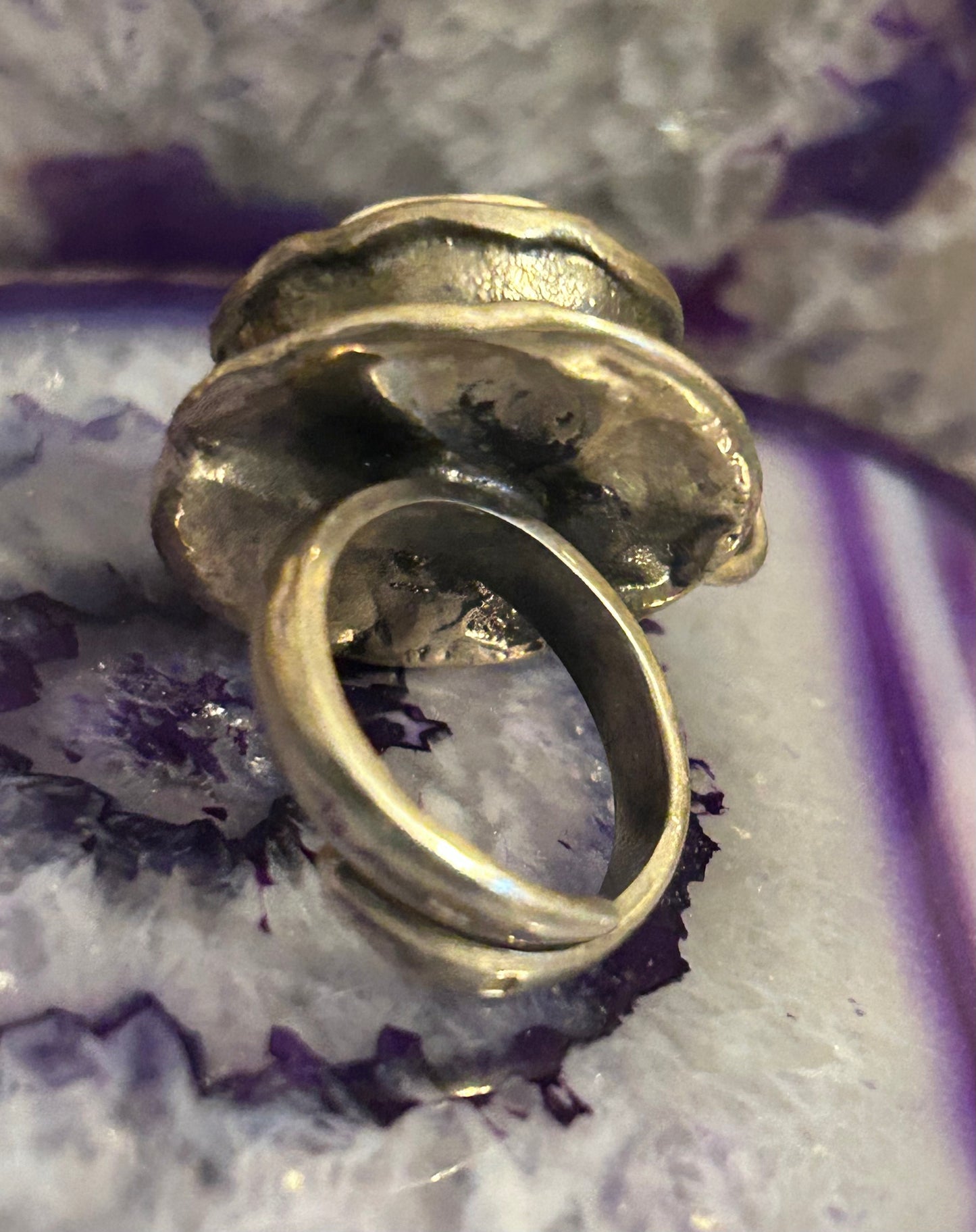 Sterling Silver And Butterscotch Amber Coffee Tea Cup Adjustable Ring