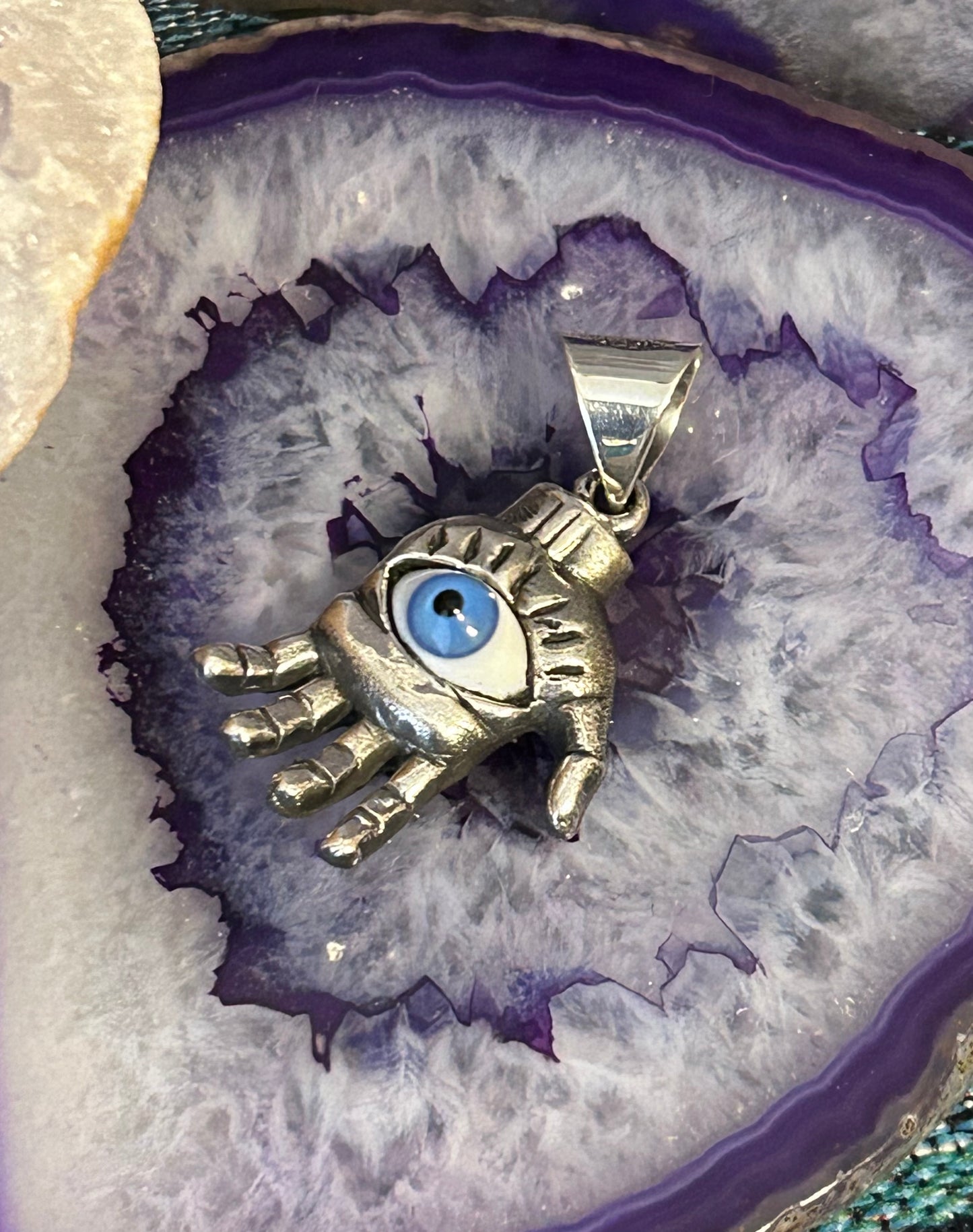 Sterling Silver Taxco Mexico All Seeing Eye Hand Of Protection Pendant