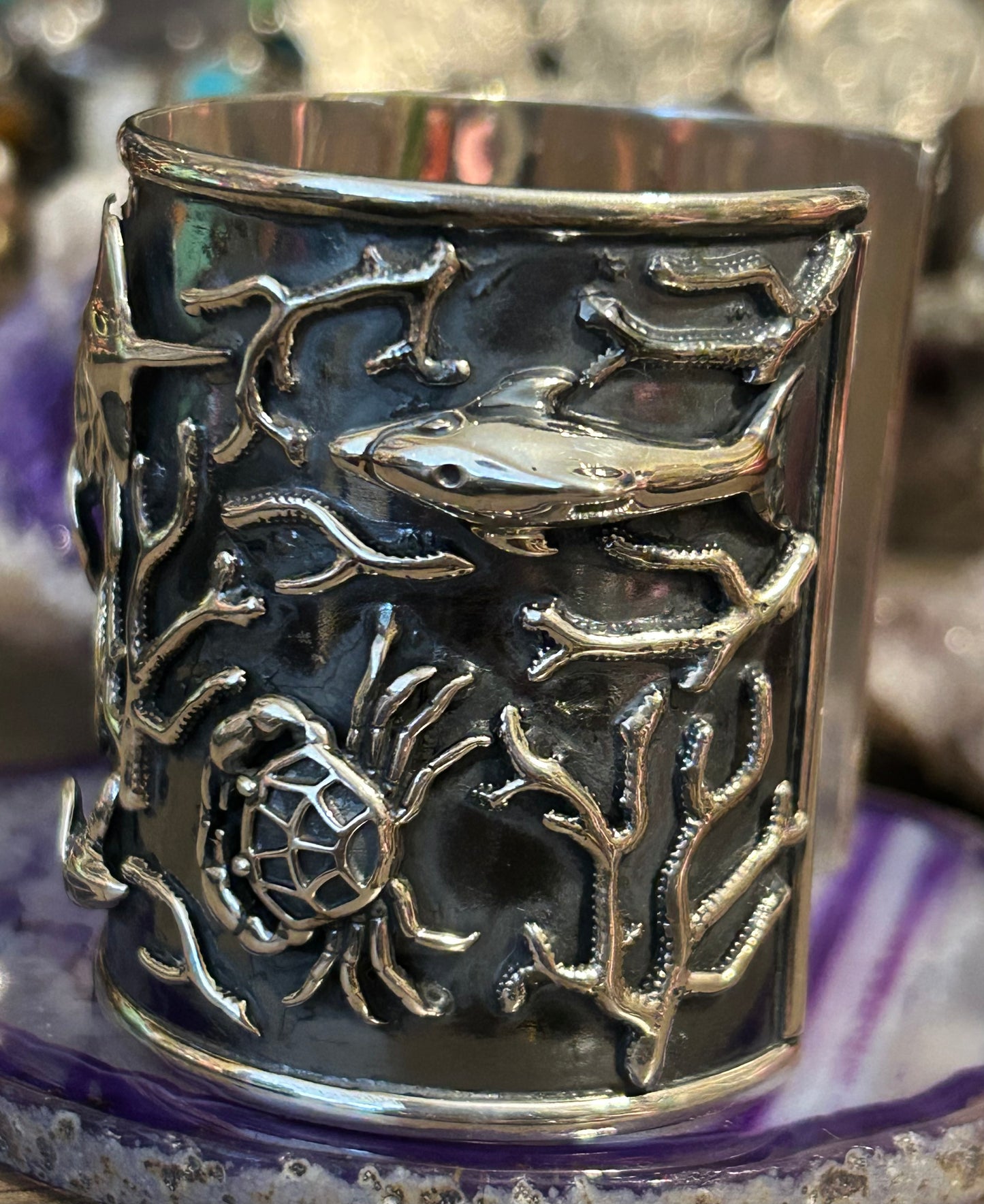 Sterling Silver Taxco Mexico Handmade Sea Life Cuff Bracelet