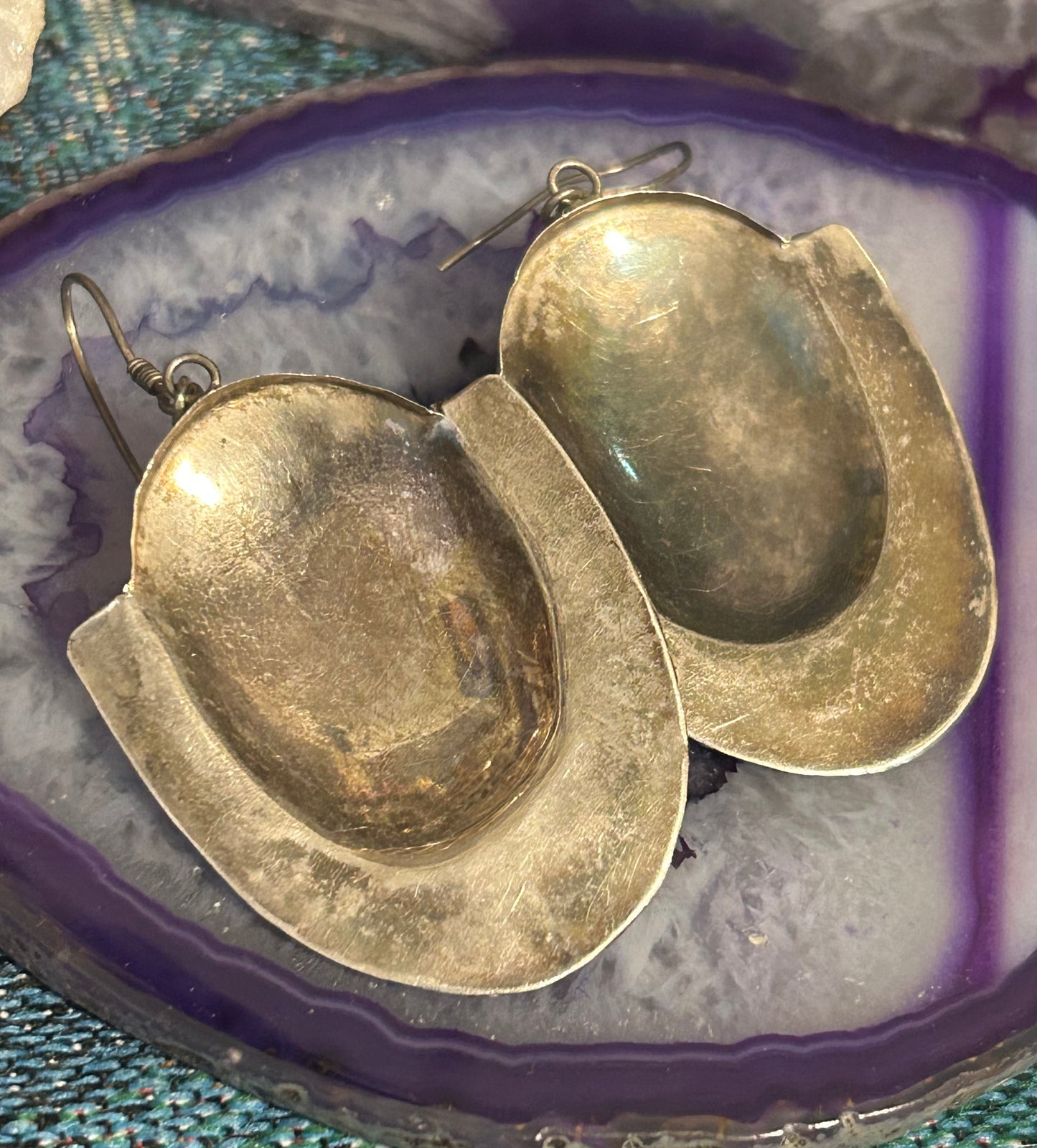 Vintage Estate Sterling Silver Tribal Mask Face Dangle Earrings