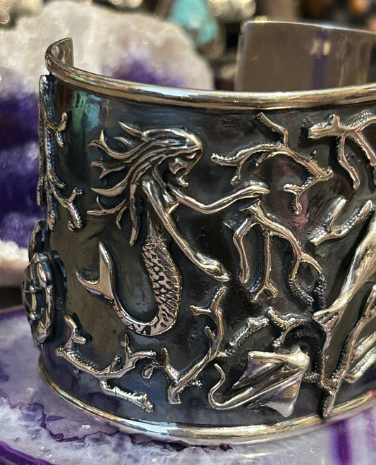 Sterling Silver Taxco Mexico Handmade Sea Life Cuff Bracelet