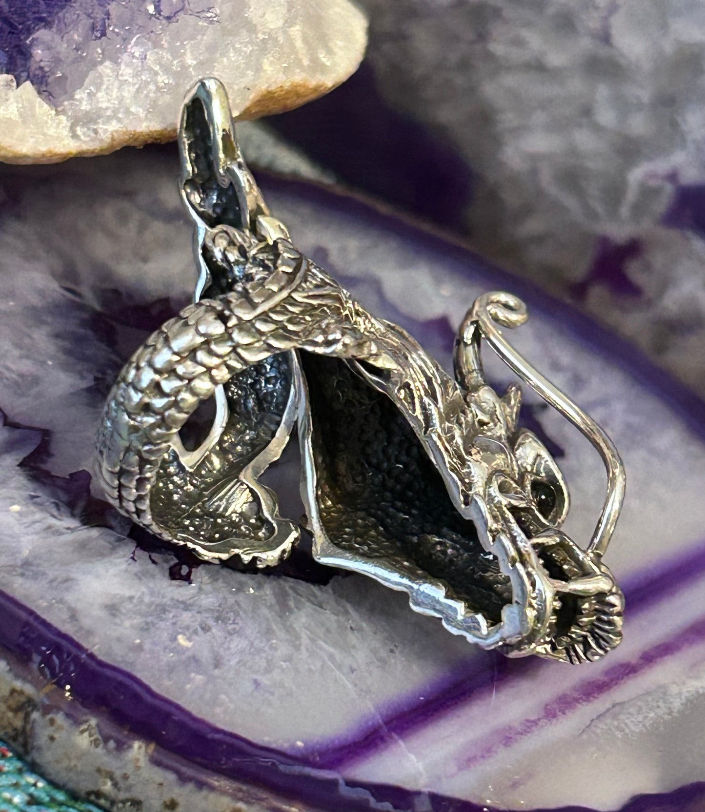 Sterling Silver Designer SOMS Statement Dragon Bypass Wrap Ring w/ Onyx Eyes