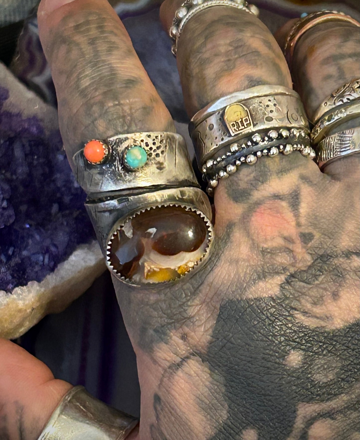GUZ LOVE NO.108 • Abstract Sculptural Fire Agate Multi-Stone Ring