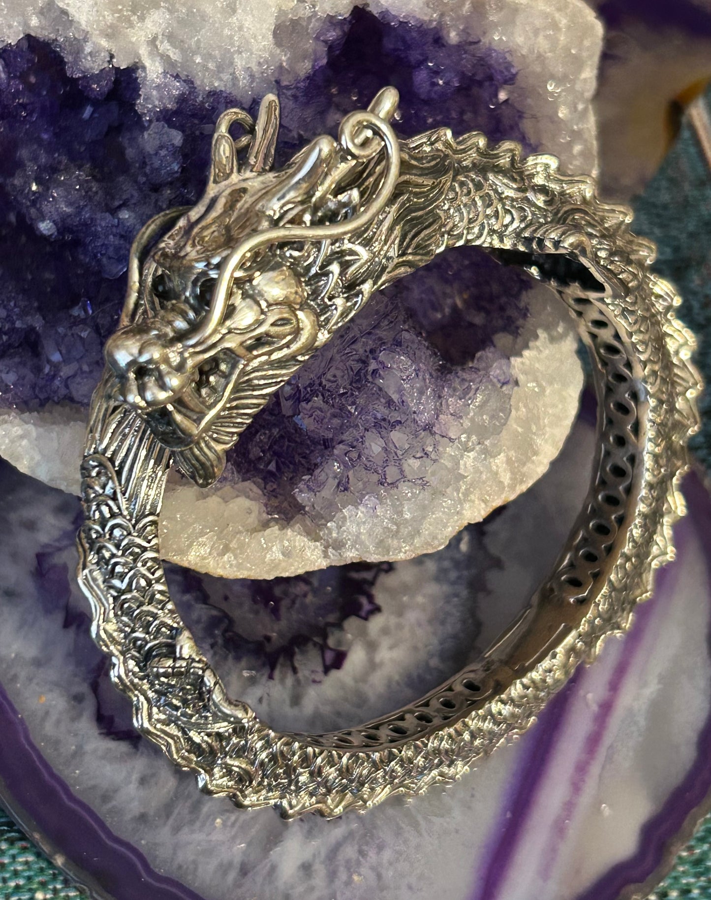 Sterling Silver Designer SOMS Statement Dragon Hinge Bracelet
