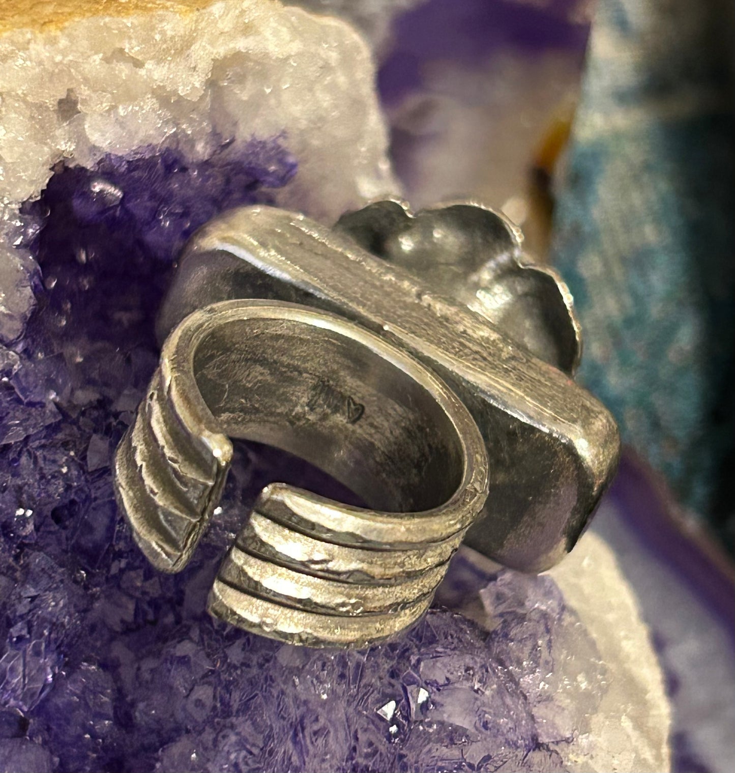 GUZ LOVE 1of1 Sterling Silver Rose & White Topaz Bar Ring • Size 5-6.5