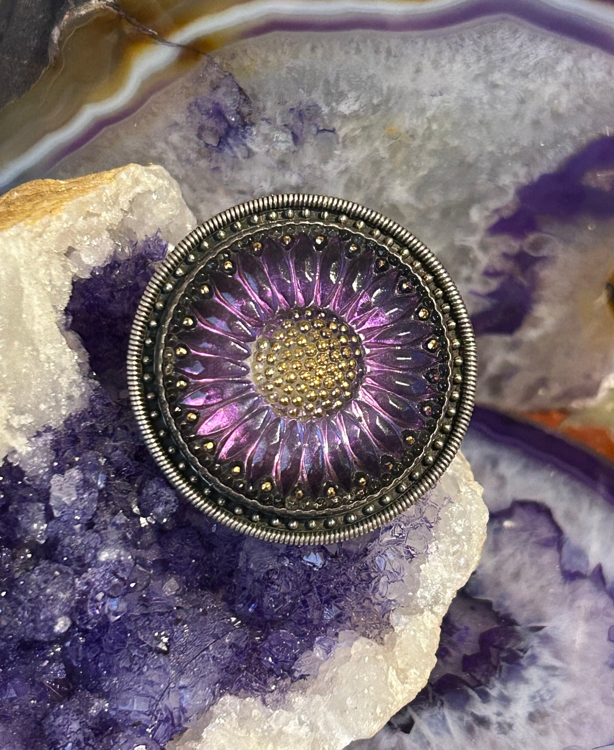 Sterling Silver Mars & Valentine Echo Of Dreamer Purple Sunflower Ring Size 7.75