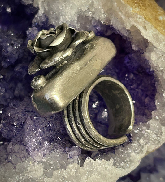 GUZ LOVE 1of1 Sterling Silver Rose & White Topaz Bar Ring • Size 5-6.5