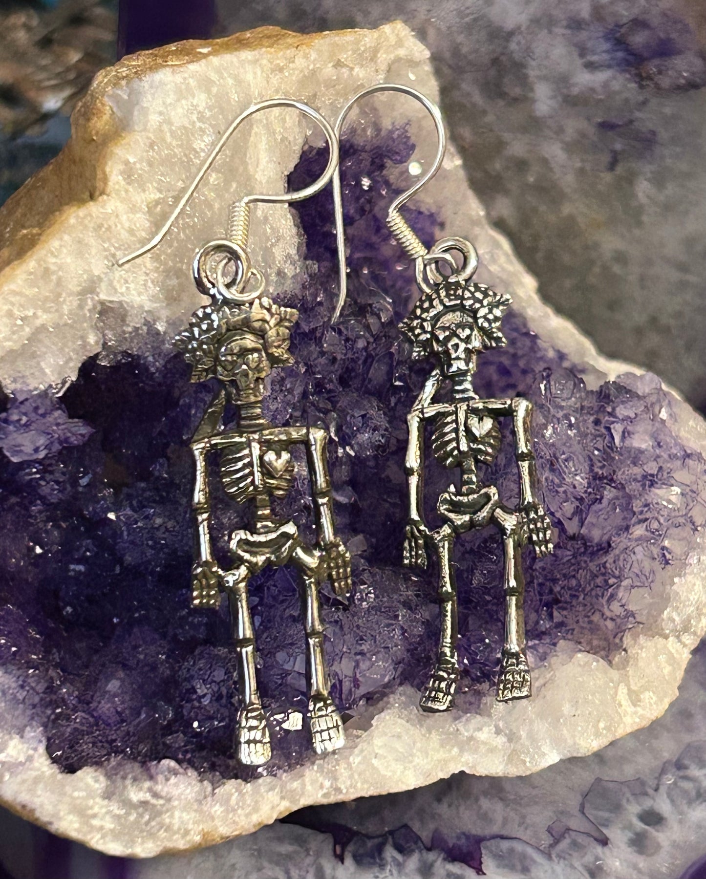 Sterling Silver Modern Taxco Mexico Skeleton Dia De Los Muertos Earrings