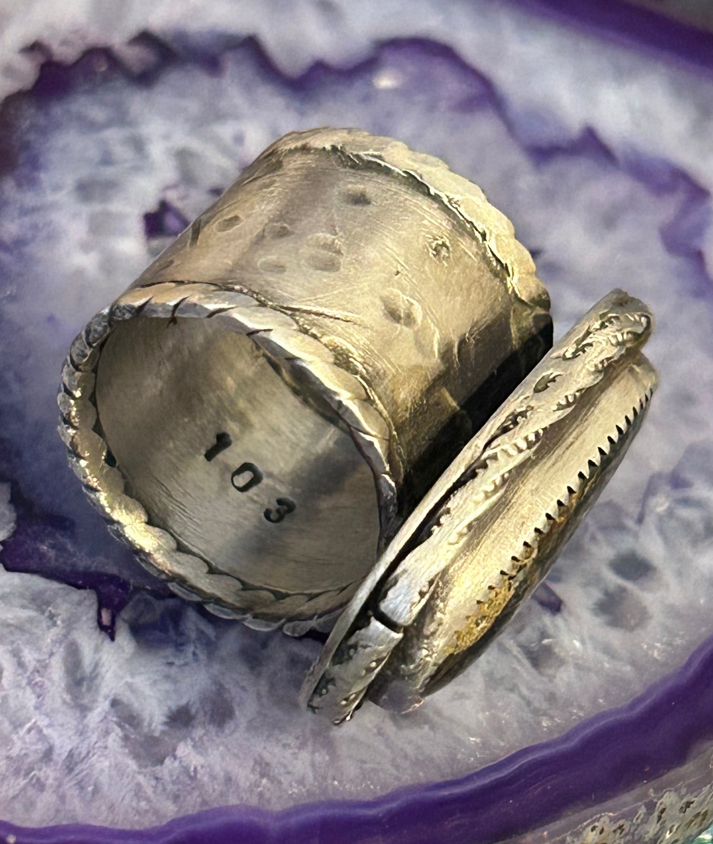 GUZ LOVE NO.103 • Sterling Silver & Blackjack Turquoise Wide Banded Ring • Size 7