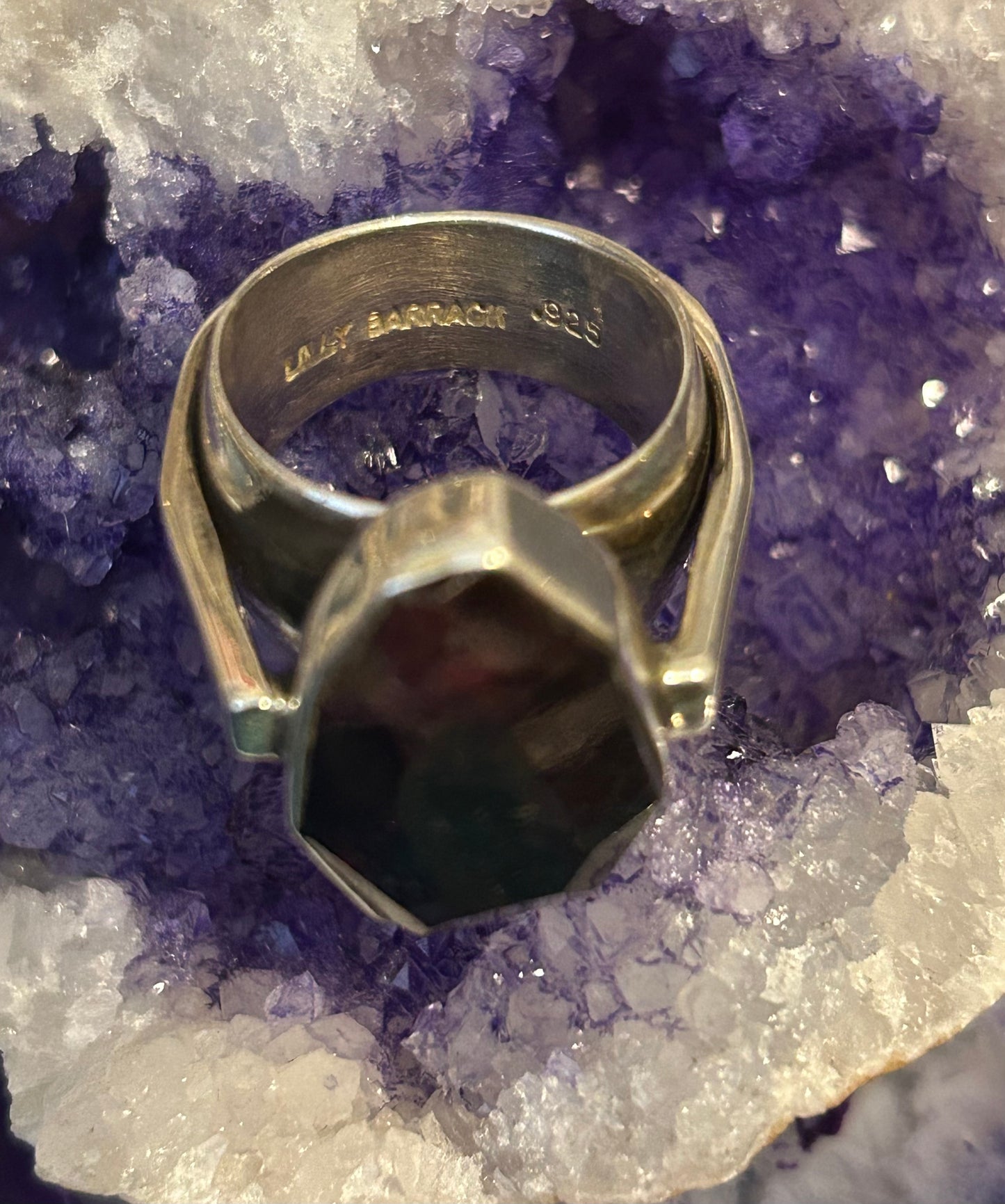 Sterling Silver Lilly Barrack Chunky Modernist Garnet Ring Size 9