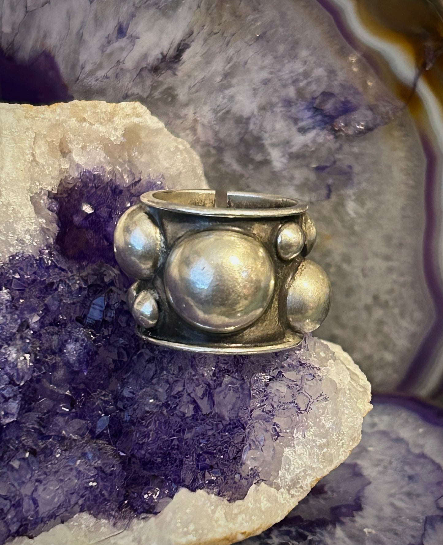 Sterling Silver Taxco Mexico Wide Ball Band Ring Size 7.25-9