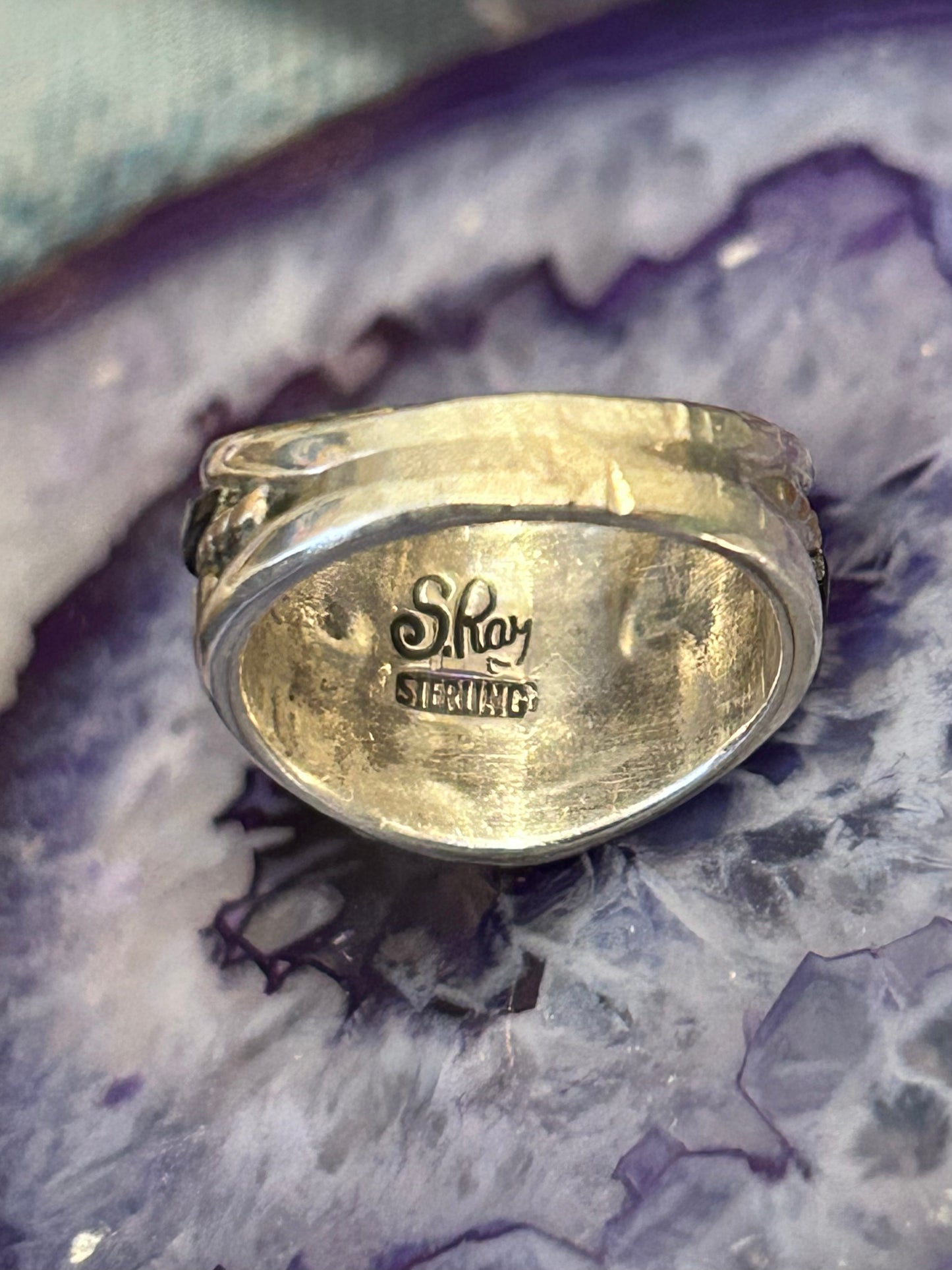 Sterling Silver S Ray Navajo Black Onyx & CZ Ring Size 4.25