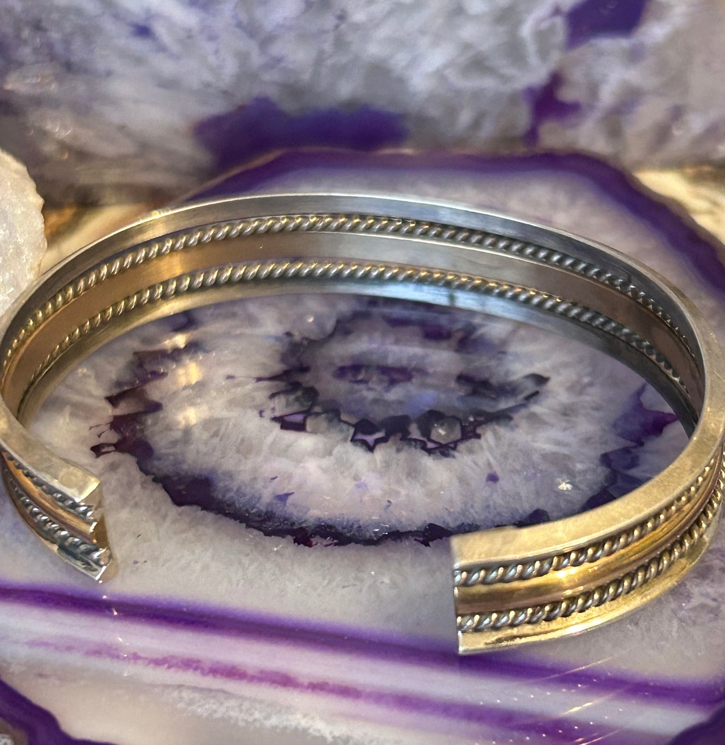 Sterling Silver & Gold Fill Multi Layer Rope Band Style Cuff Bracelet