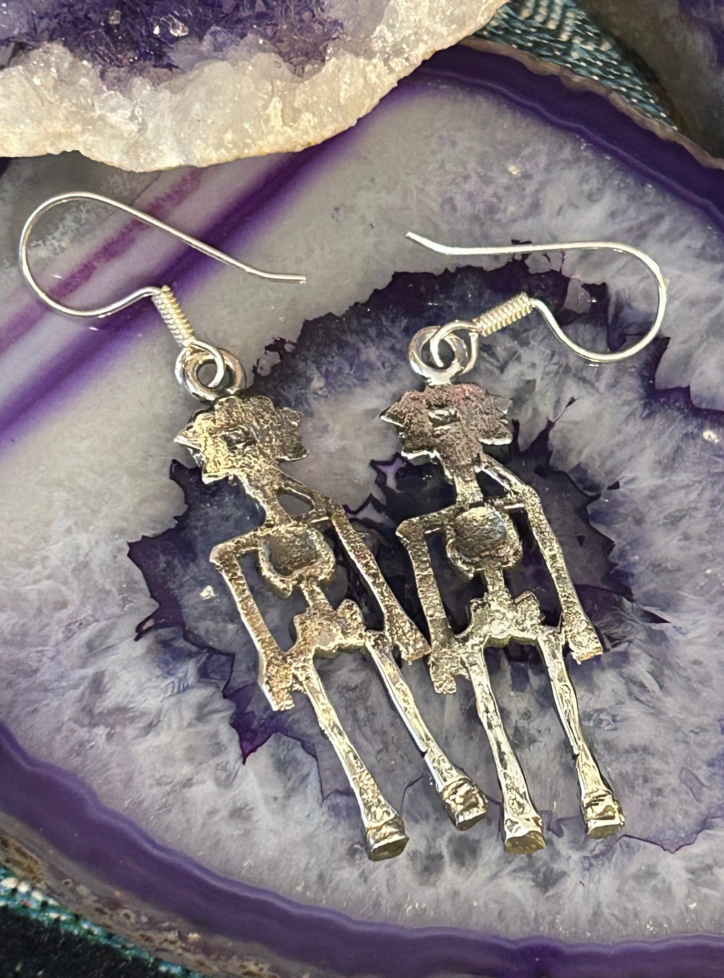 Sterling Silver Modern Taxco Mexico Skeleton Dia De Los Muertos Earrings
