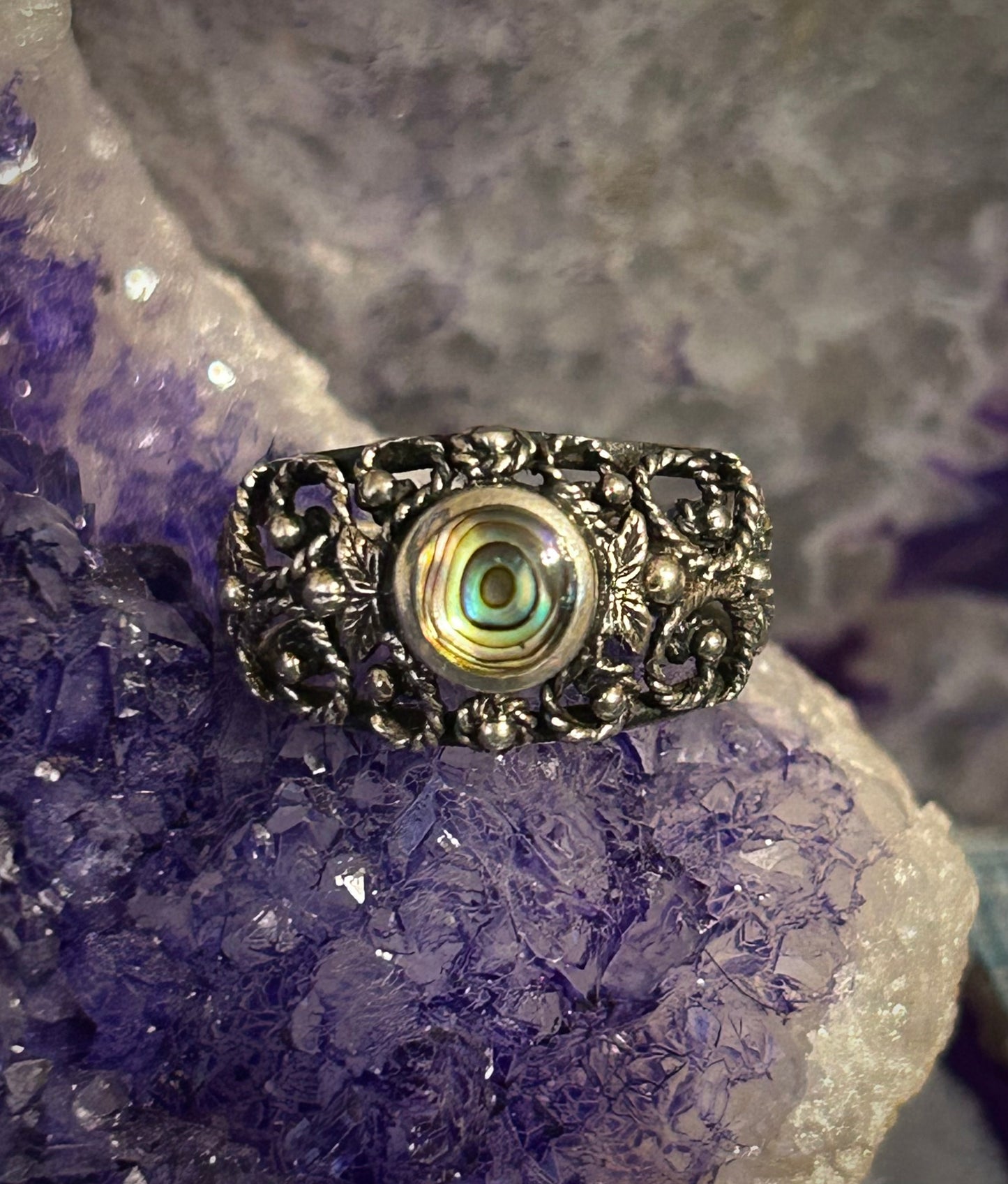 Vintage Sterling Silver Abalone Ring Size 7.25