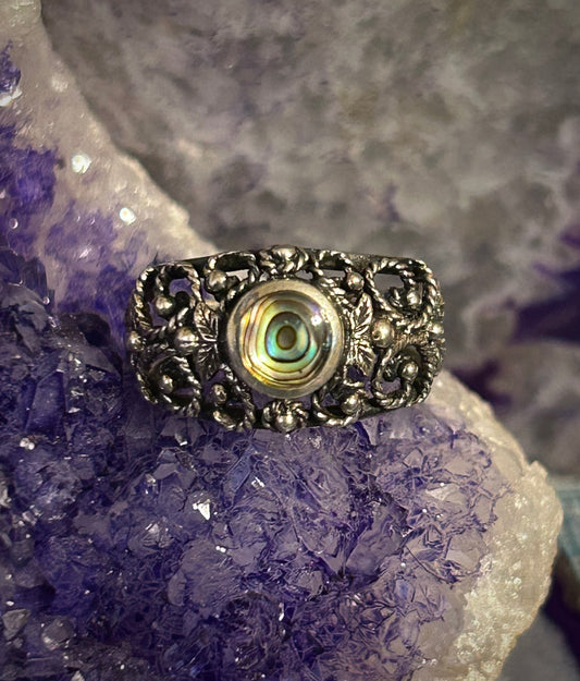Vintage Sterling Silver Abalone Ring Size 7.25
