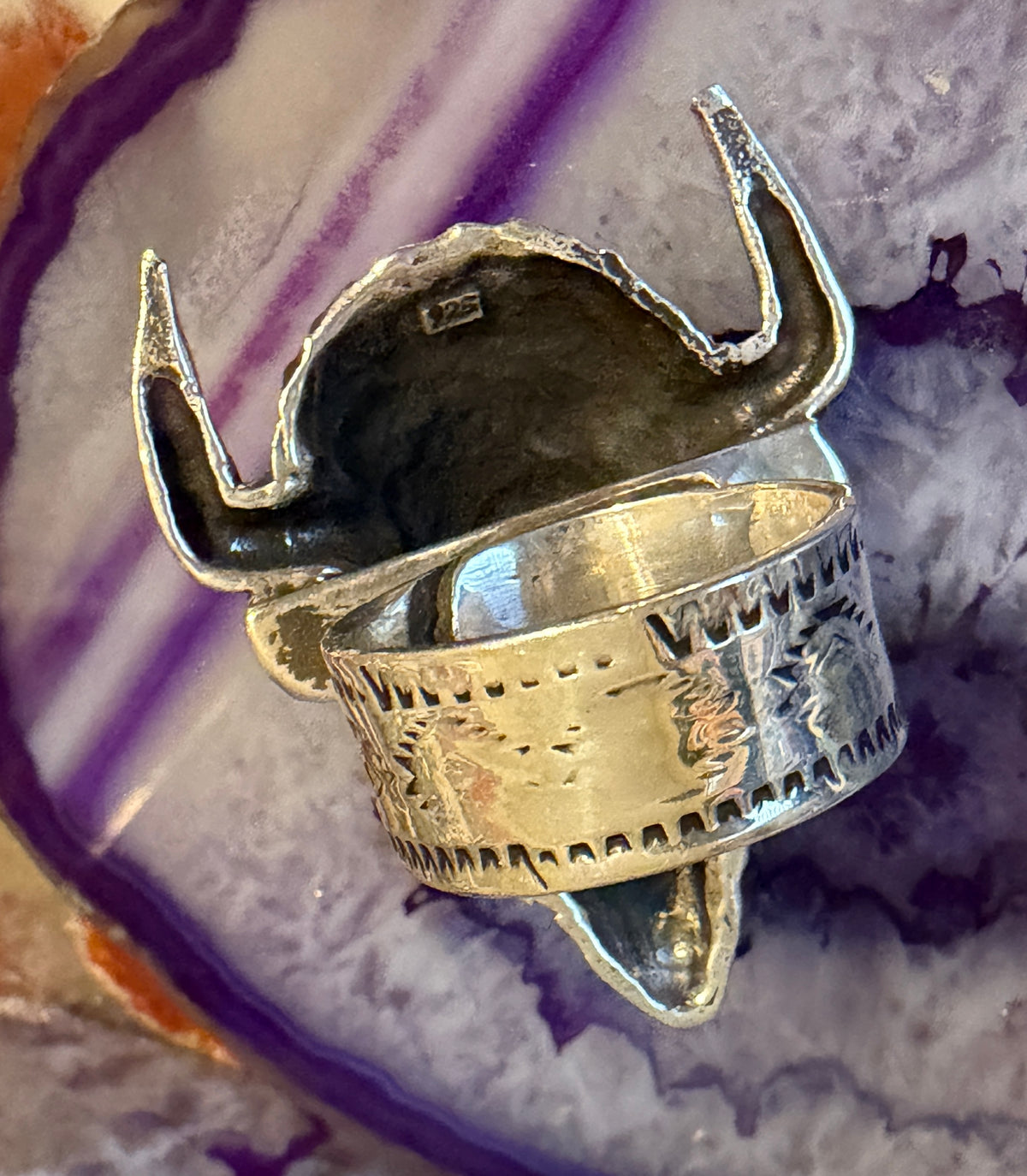 Sterling Silver Modern Taxco Mexico Buffalo Bison Adjustable Statement Ring