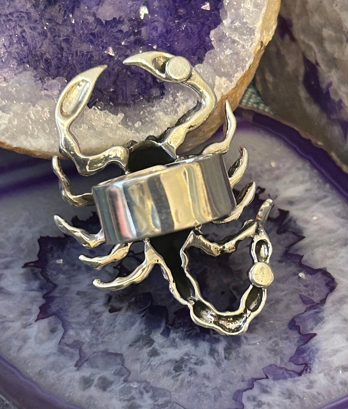 Sterling Silver Modern Taxco Mexico Statement Scorpion Ring Adjustable