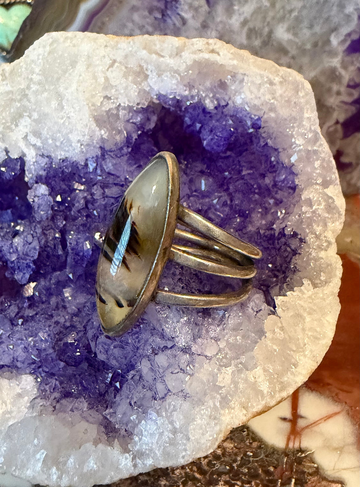 Vintage Sterling Silver Agate Stone Ring Size 6