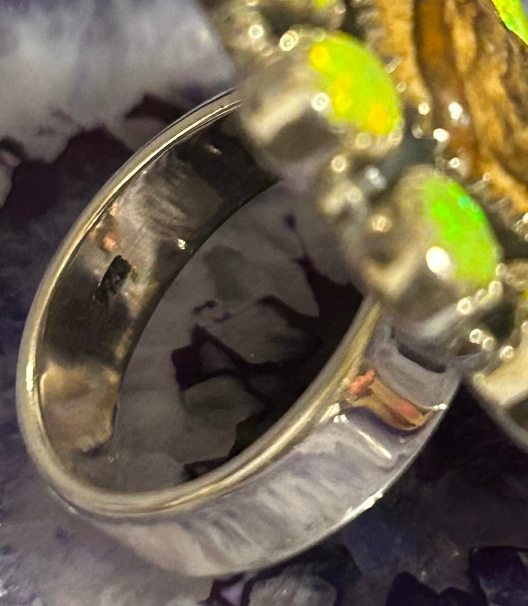 Sterling Silver Carved Jasper Skull With Green Opal Large Ring Adjustable