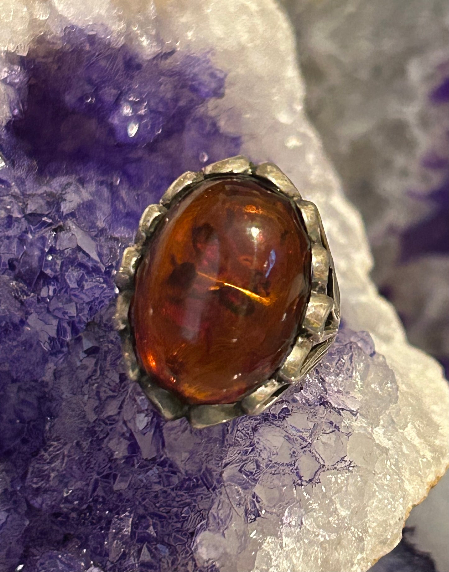 Vintage Sterling Silver Oval Baltic Amber Ring Size 5