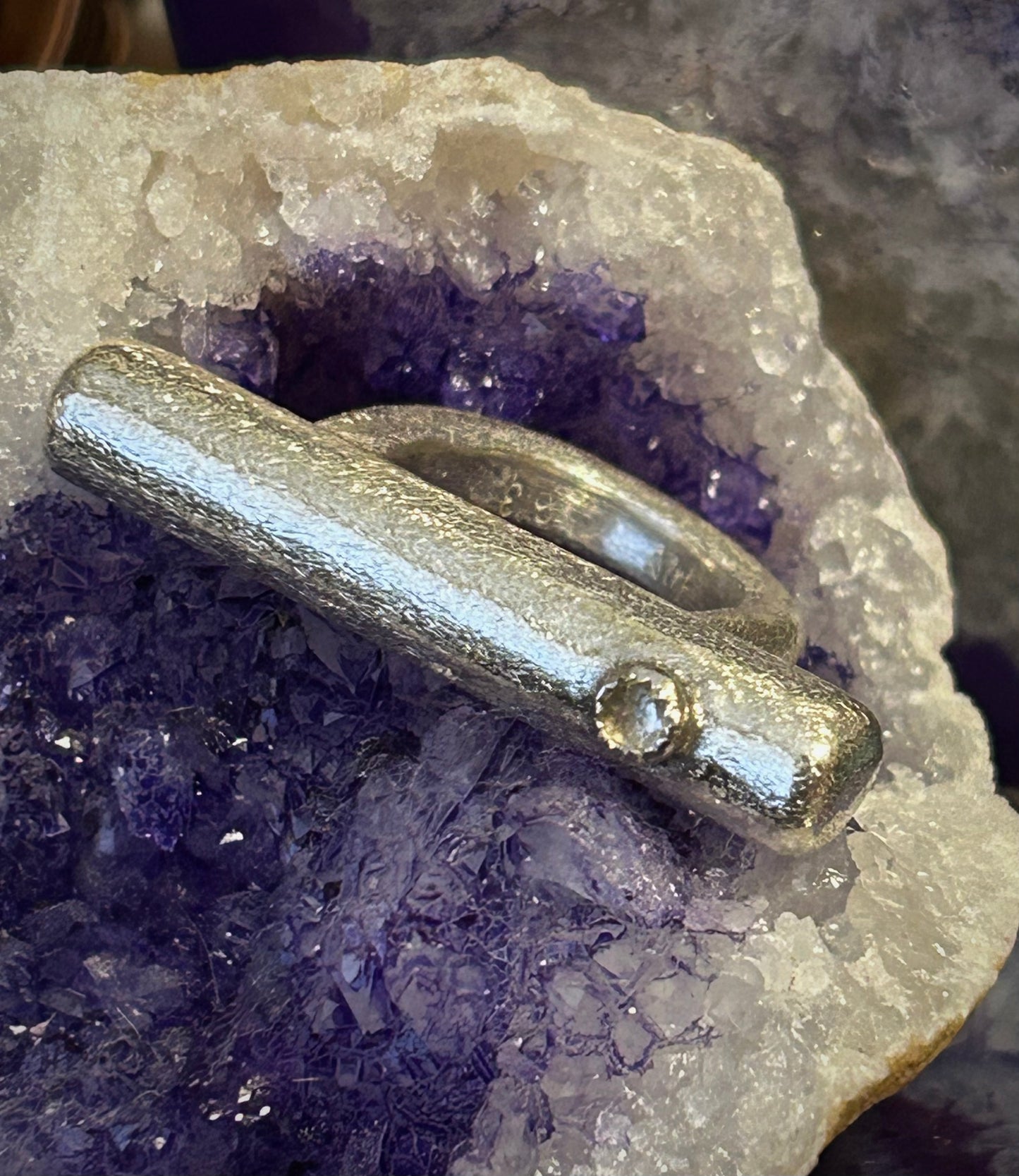 GUZ LOVE NO.83 • Sterling Silver Abstract Modernist  White Topaz Ring • Sz 8