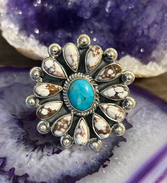 Sterling Silver Turquoise And Wild Horse Stone Ring Adjustable