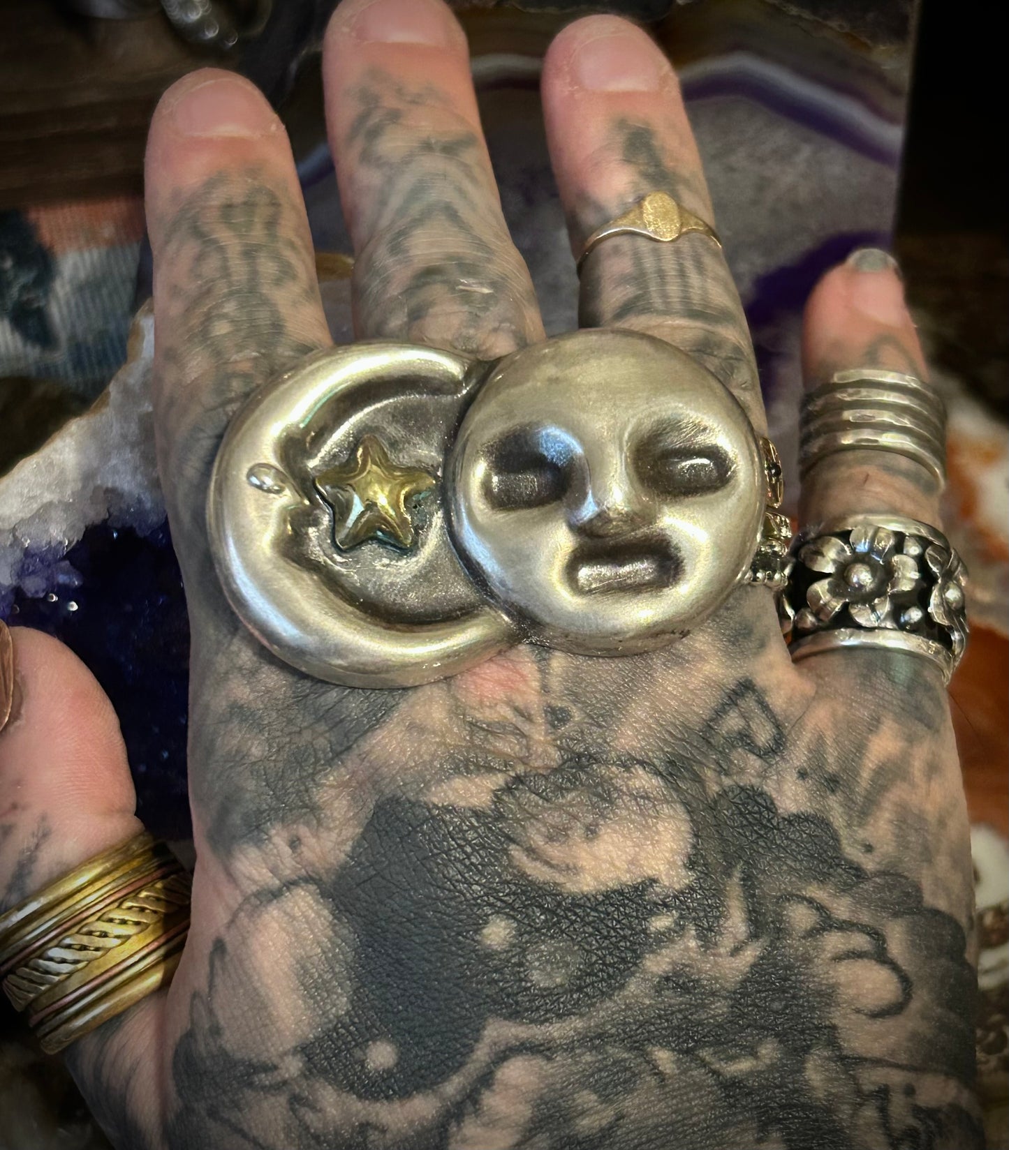 GuzFurbished X Vtg Taxco • Moon, Sun, & Star Statement Ring
