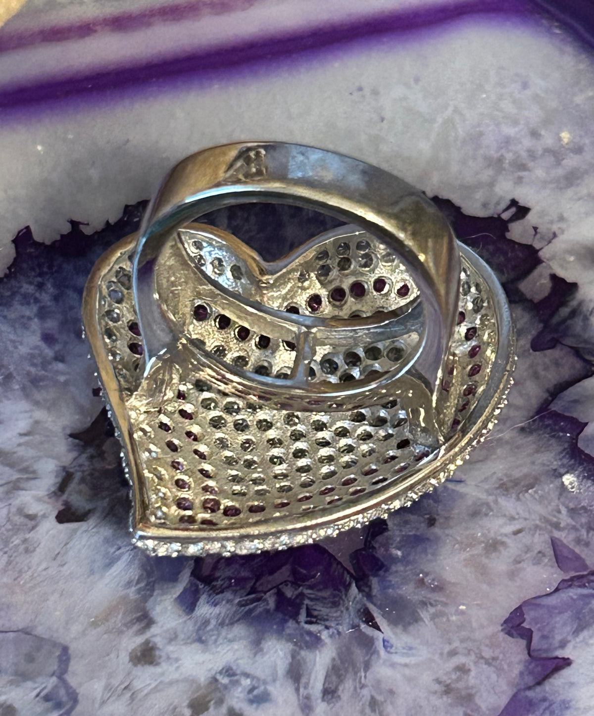 Sterling Silver Ruby & CZ Large Heart Ring Size 6.5