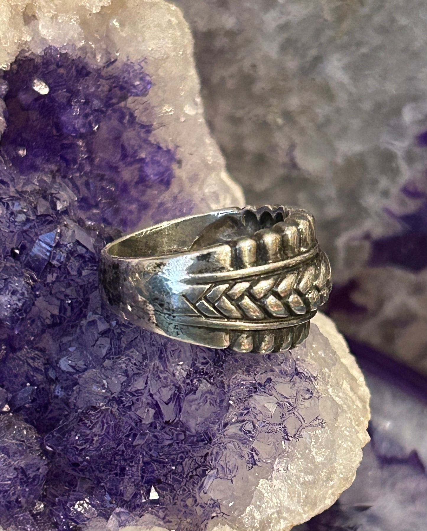 Vintage Sterling Silver Wide Rope Design Ring Size 7.75