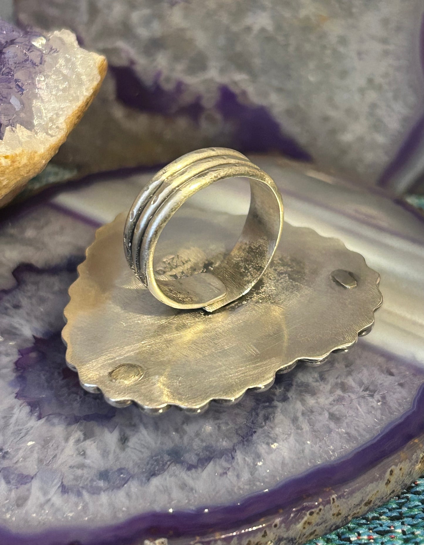 GuzFurbished Sterling Silver Large Statement Heart Adjustable Ring