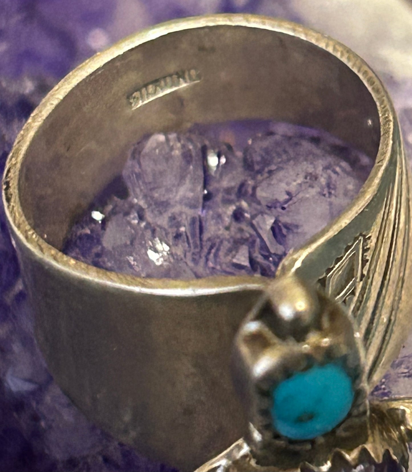 Sterling Silver Southwestern Multi-stone Turquoise, Amethyst Bypass Ring