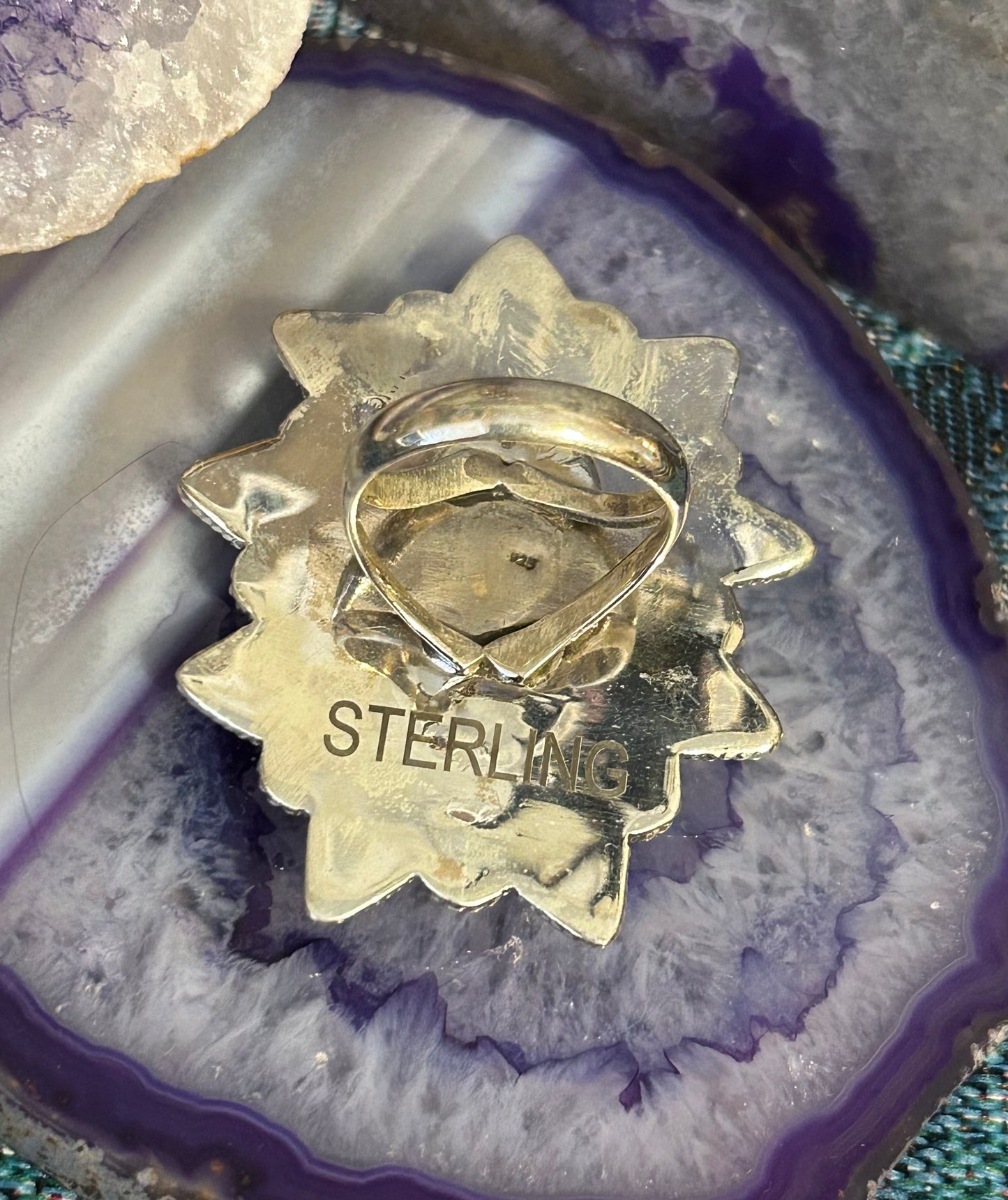 Sterling Silver & Large Natural Turquoise Ring • Size 9