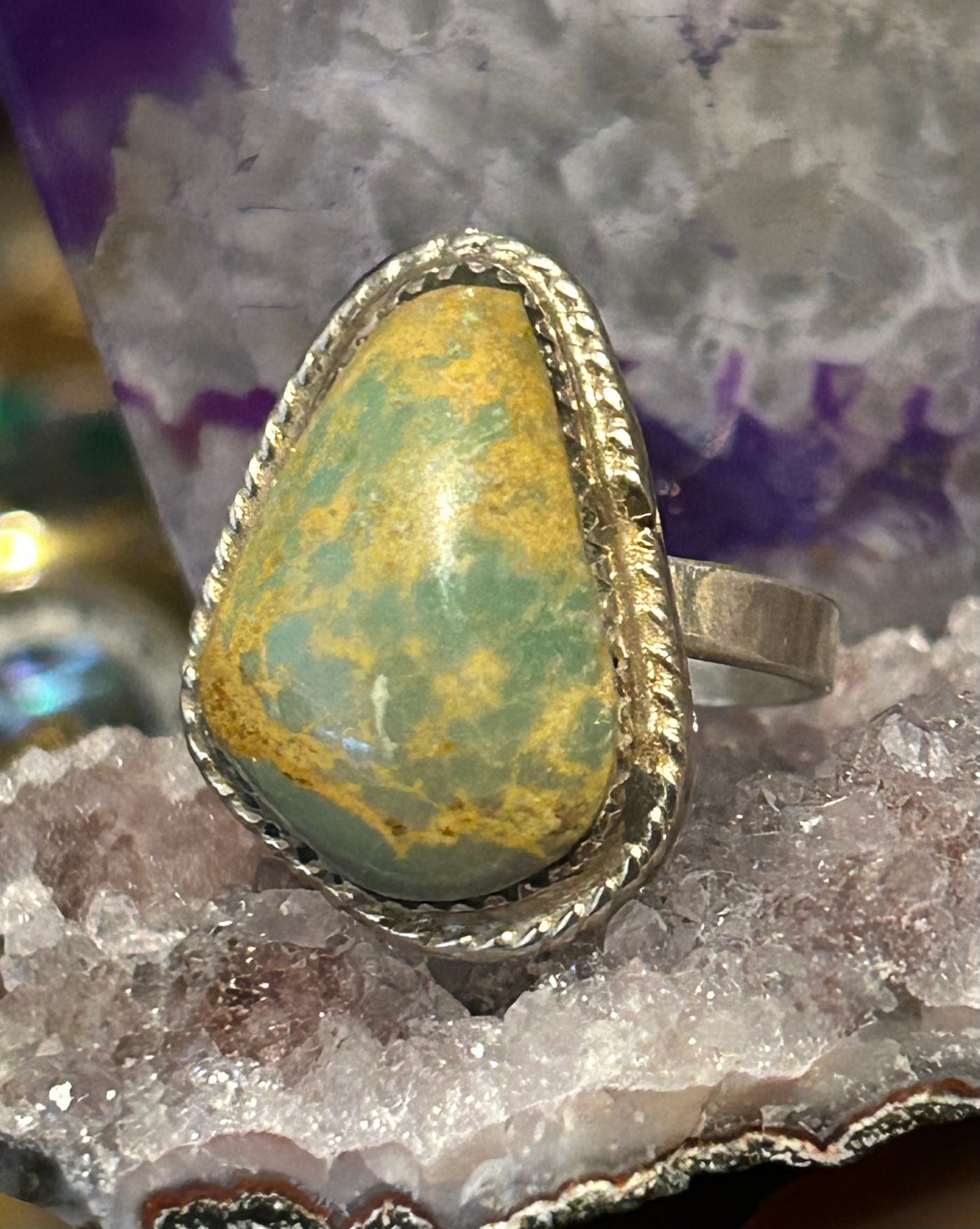 Sterling Silver Green Turquoise Single Stone Handmade Ring Size 8