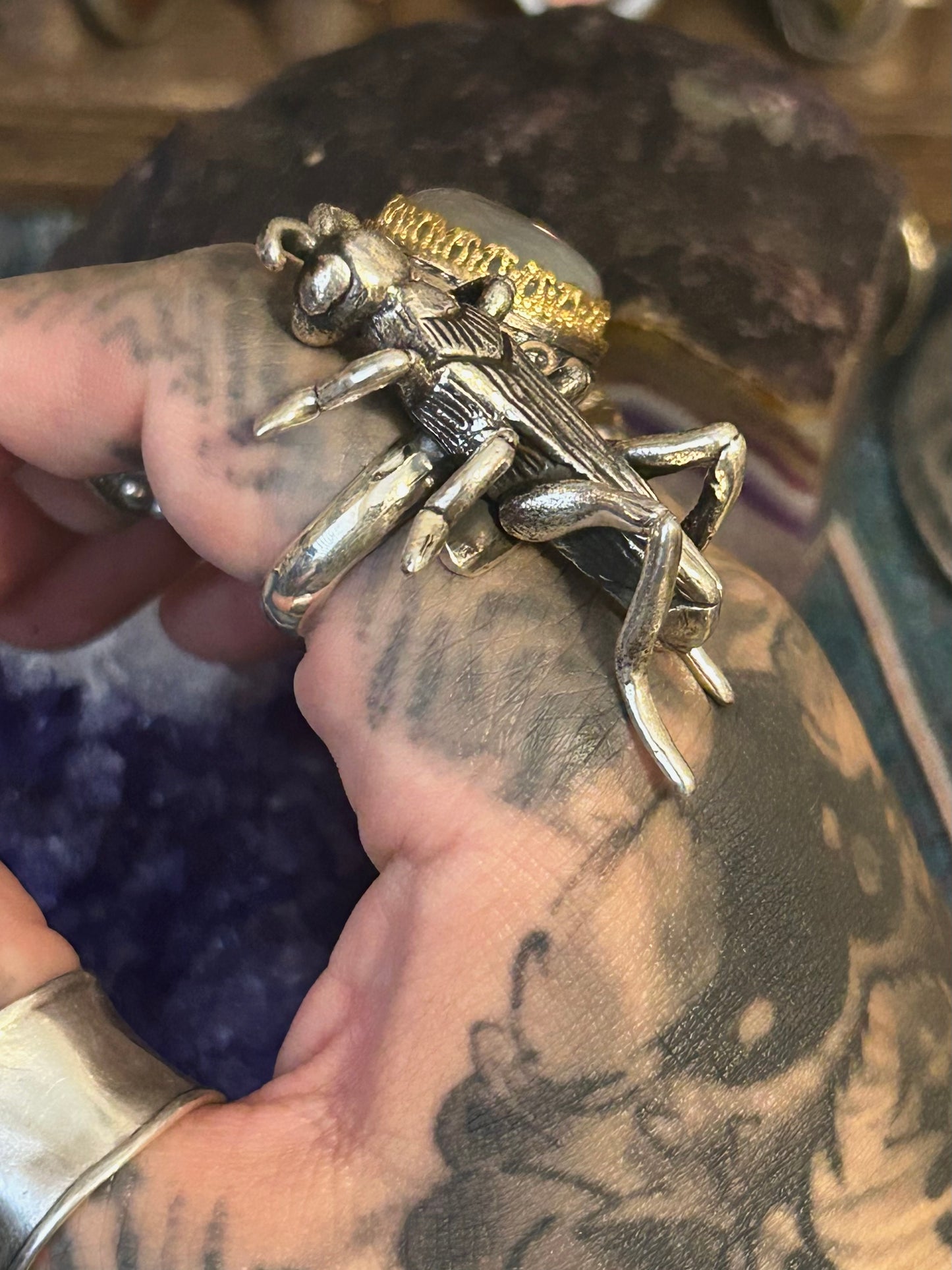 Sterling Silver Modern Taxco Mexico Insect Grasshopper adjustable Ring