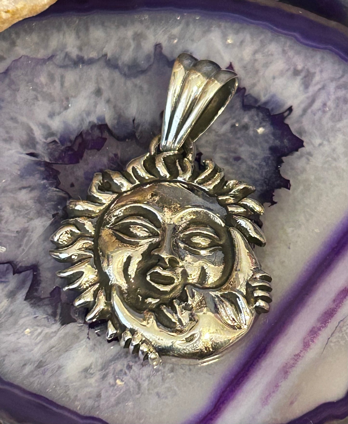 Sterling Silver Modern Taxco Mexico Sun And Moon Pendant