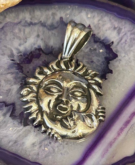 Sterling Silver Modern Taxco Mexico Sun And Moon Pendant